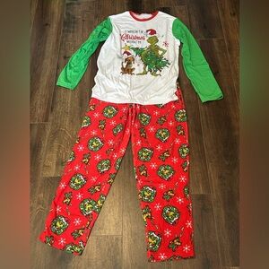 Men’s Grinch Christmas Pajamas with Green and Red Design Size Medium